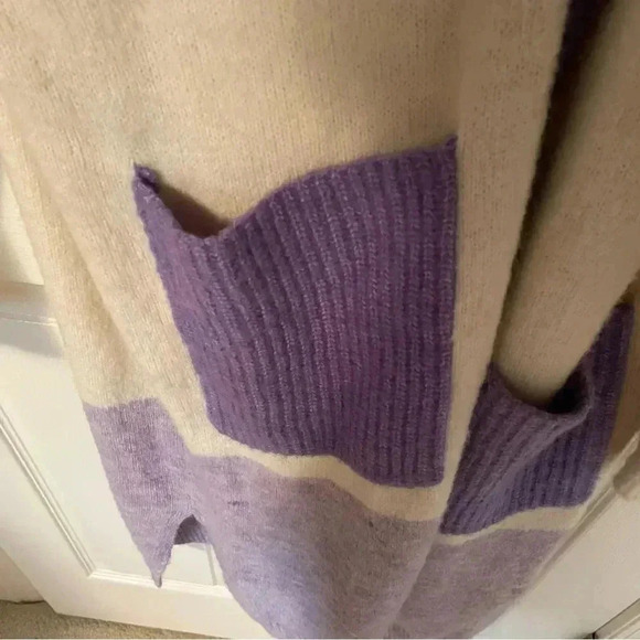 Anthropologie FRNCH Eloise Color Blocked Purple Duster Cardigan OS - Picture 3 of 7